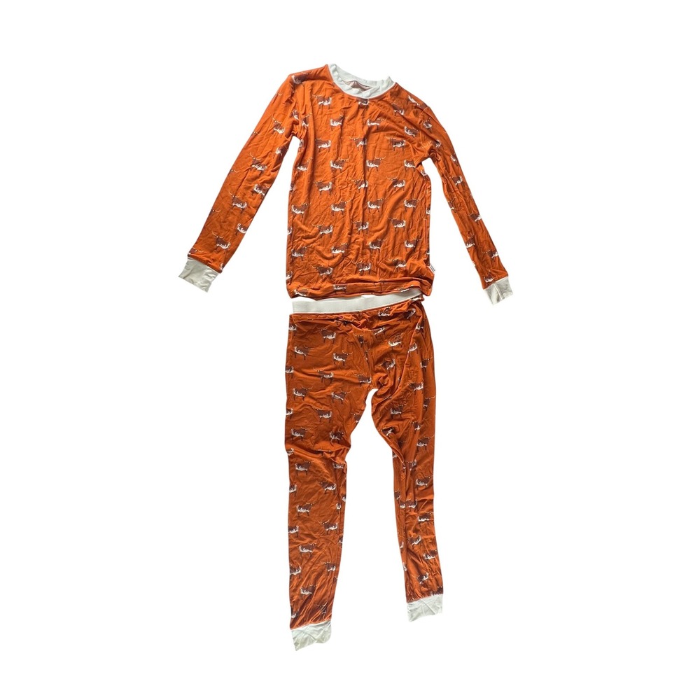 Southern Slumber Kids Pajamas Orange Longhorn Print‎ Bamboo Viscose 9 10Y